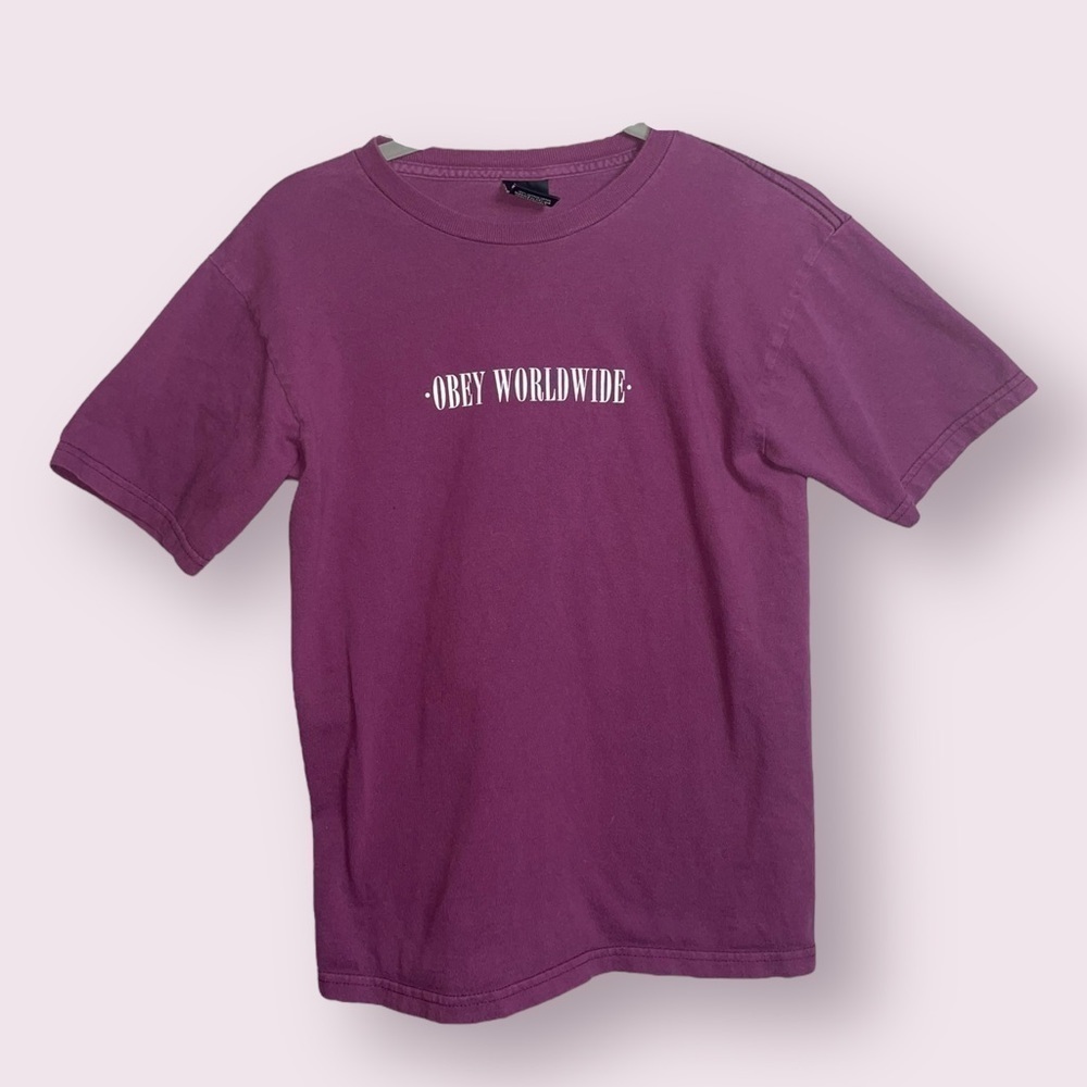 Obey Worldwide Logo Graphic T Shirt Streetwear Skate Casual Purple Size S
